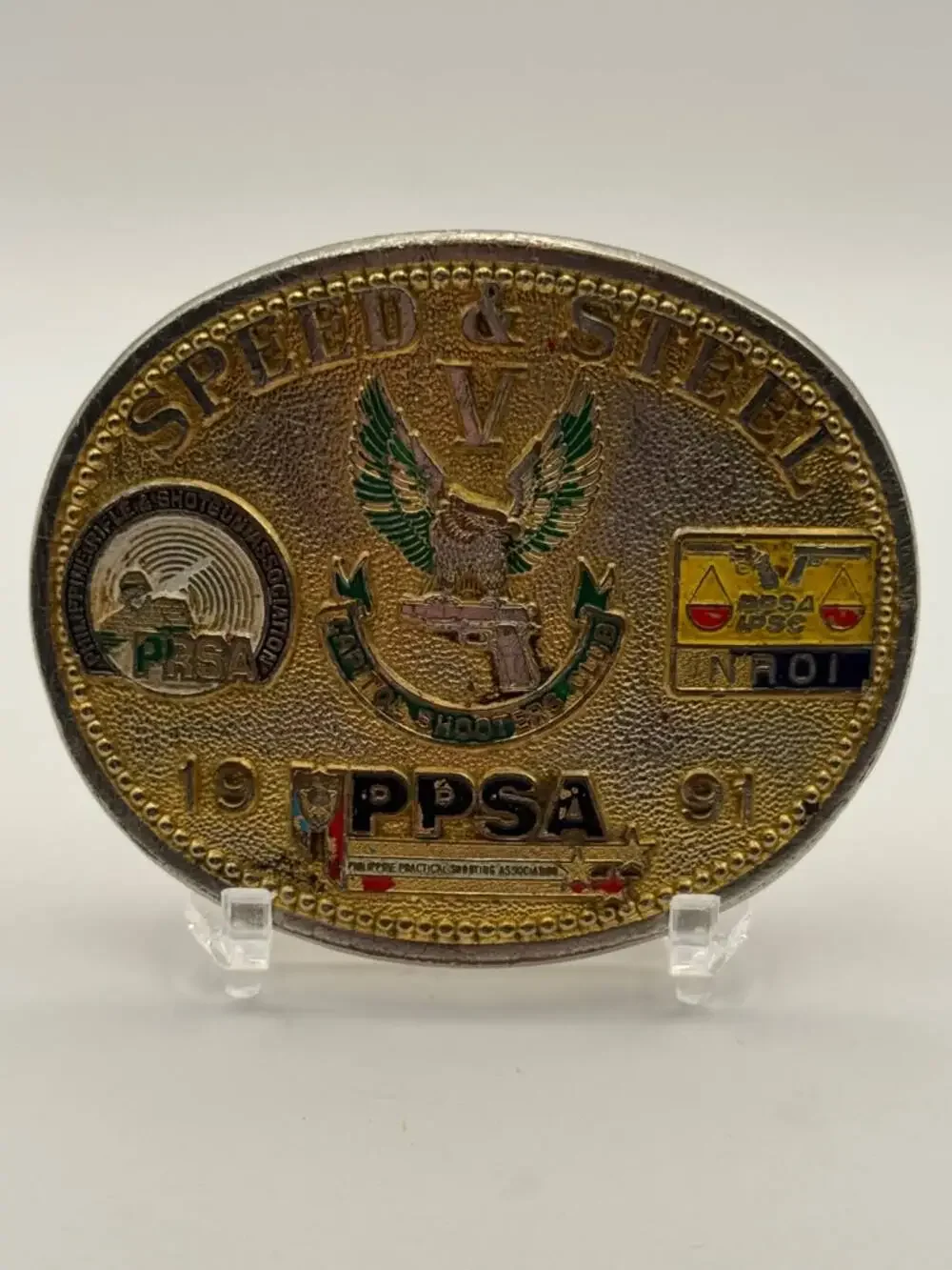 PPSA 1991 Philippine Practical Shooting IPSC NROI Gold Belt Buckle Western Used